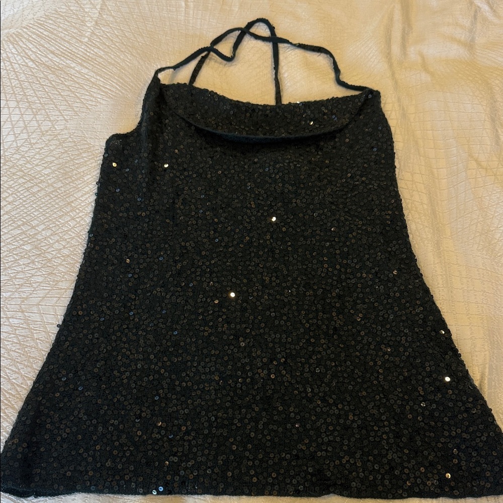Donna Karan Cashmere Black Sequin Halter Camisole